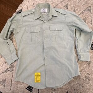 DSCP Garrison Men's Button-Up Vtg Long Sleeve Green Pockets 16 Inch Neck